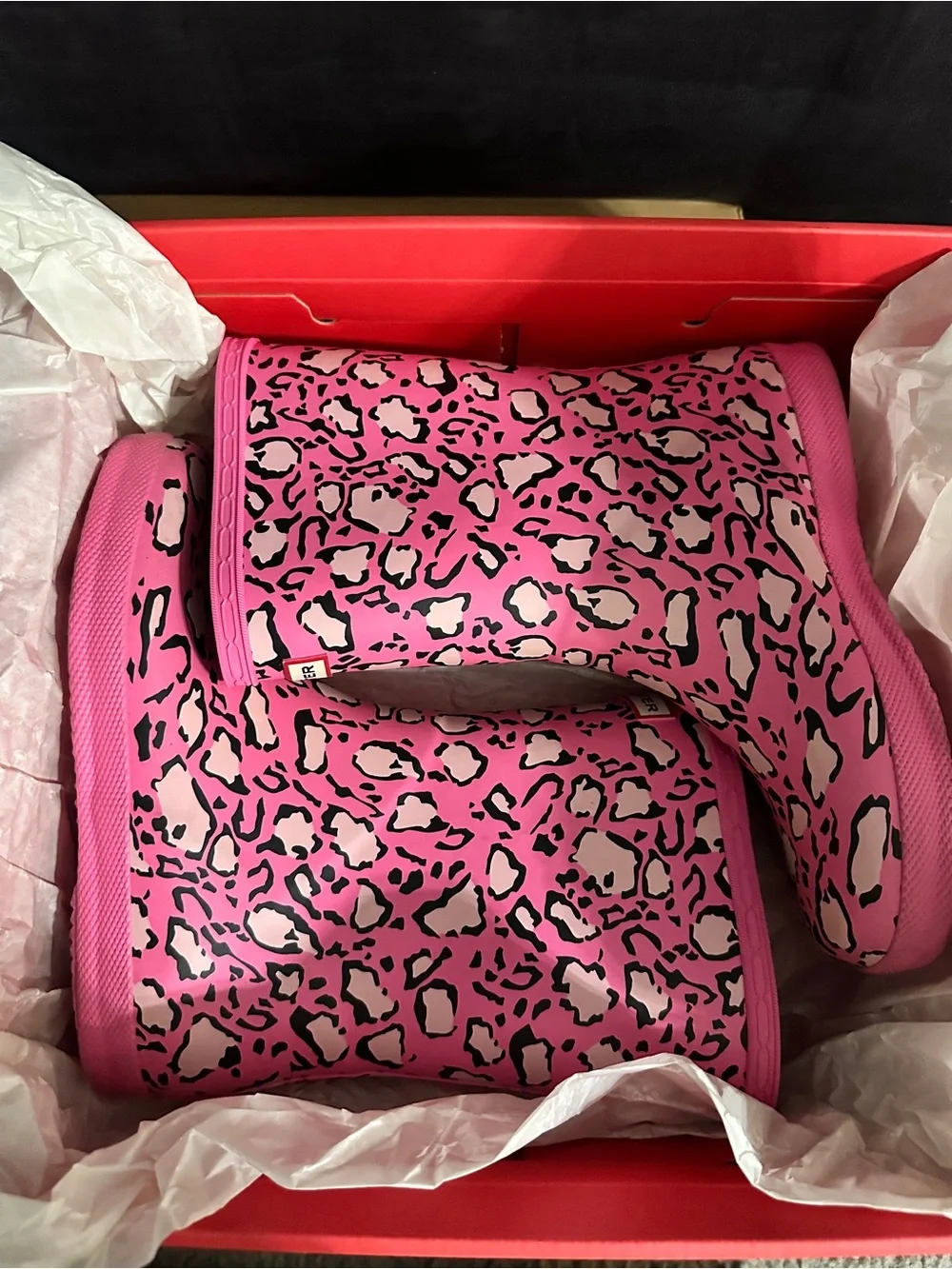 Hunter Pink Leopard-Print Rubber Boots